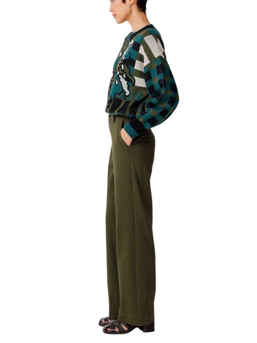 SKFK Deep Green Tencel Straight Leg Trousers Mid Rise Tailored Pants US 6 NWT - Picture 5 of 12